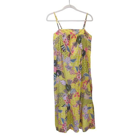 Loft Yellow Tropic Strappy Tiered Midi Dress - Size 10 - Picture 1 of 5